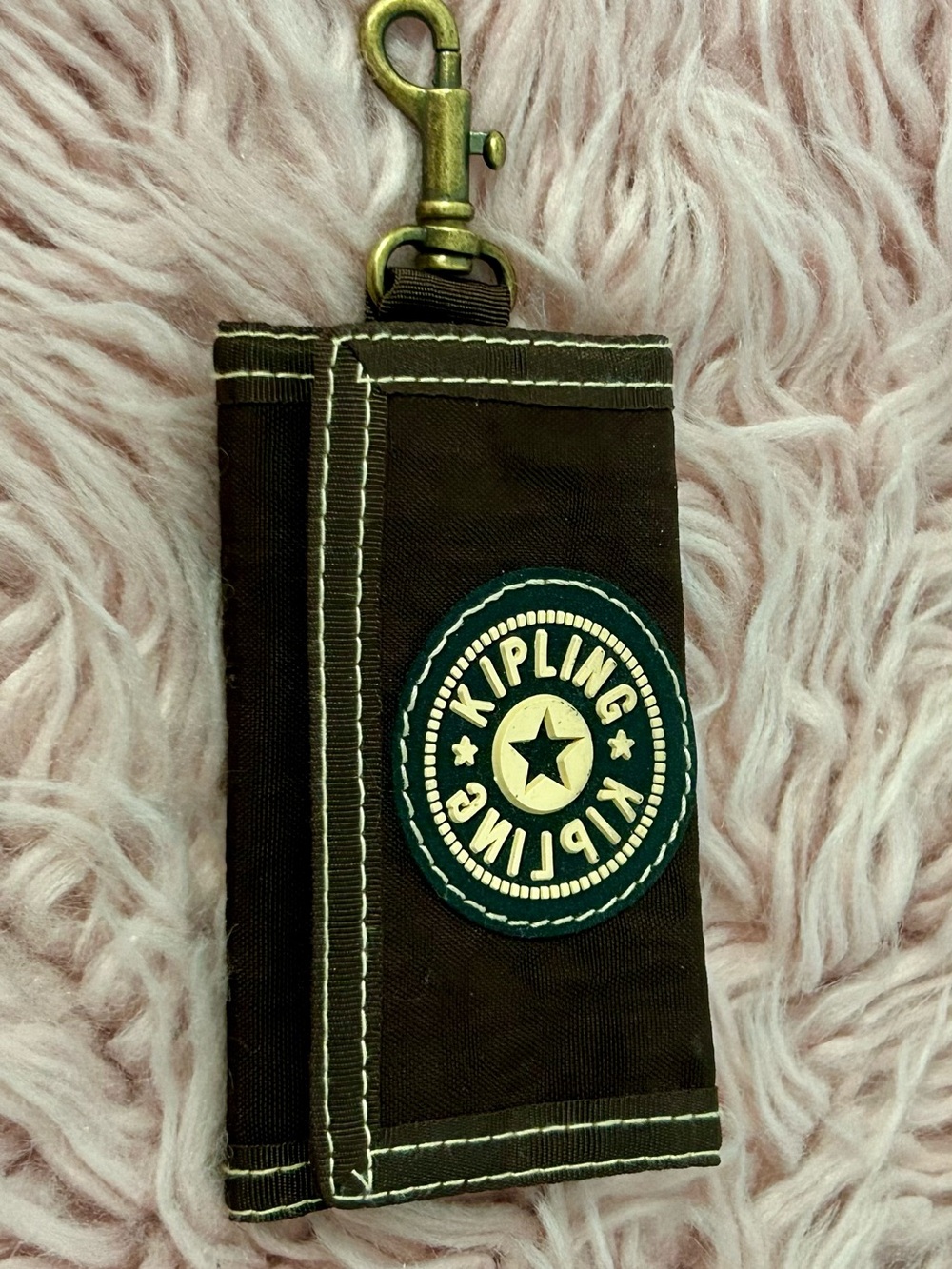 Kipling Brown Foldable Key Pouch with Clip